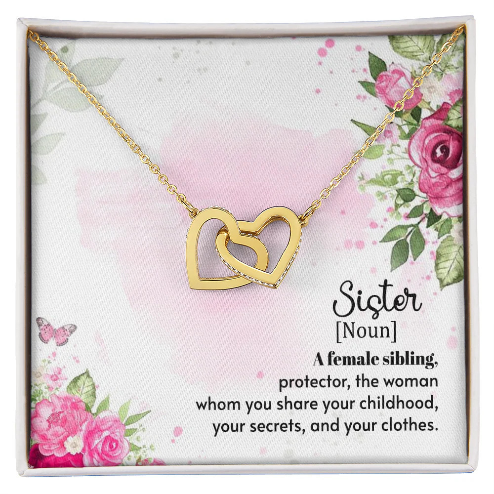 Sister a Female Sibling Inseparable Hearts CZ Necklace Gold Tone Standard Box